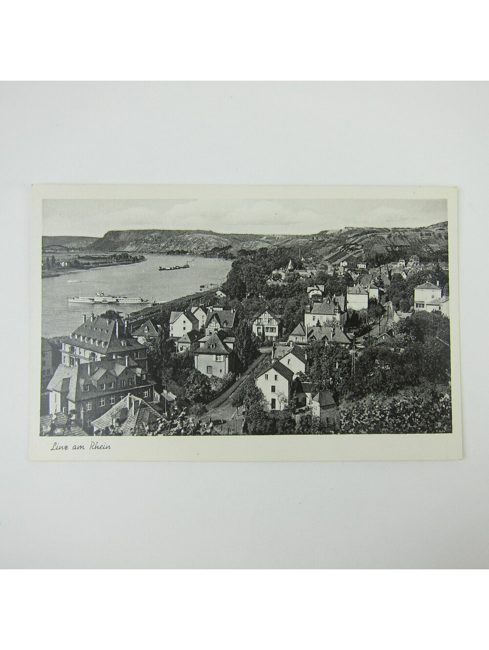 Postcard Ships Rhine River German Village Houses Linz am Rhein Germany Antique